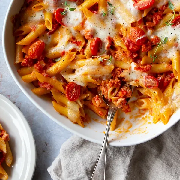 PASTAGRATÄNG MED SALSICCIA